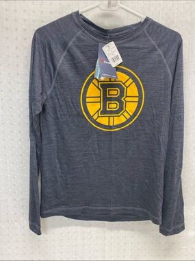NHL Bruins Long Sleeve Black Gray W/Yellow B Logo Size S NEW By Fanatics